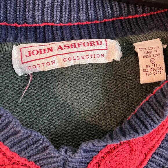 Vintage 90s John Ashford Cotton Collection V-Neck‎ Knitted Sweater - Picture 3 of 4